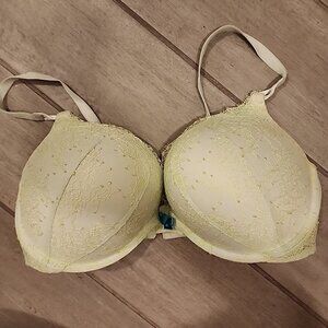 Victoria Secret Bombshell Plunge Push Up Bra 36DD Underwire Multiway Green Lace